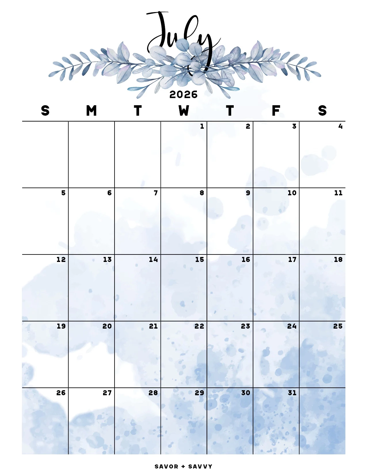 July 2026 Calendar Templates 14 Free Printables Savor Savvy