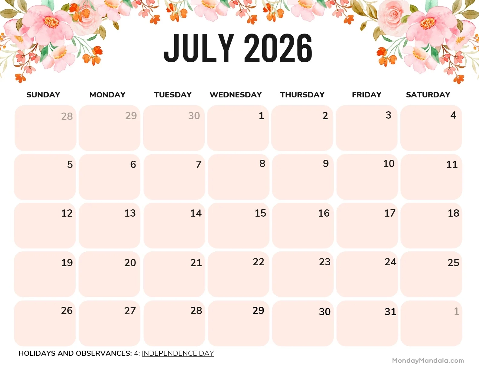July 2026 Calendars 52 Free PDF Printables 