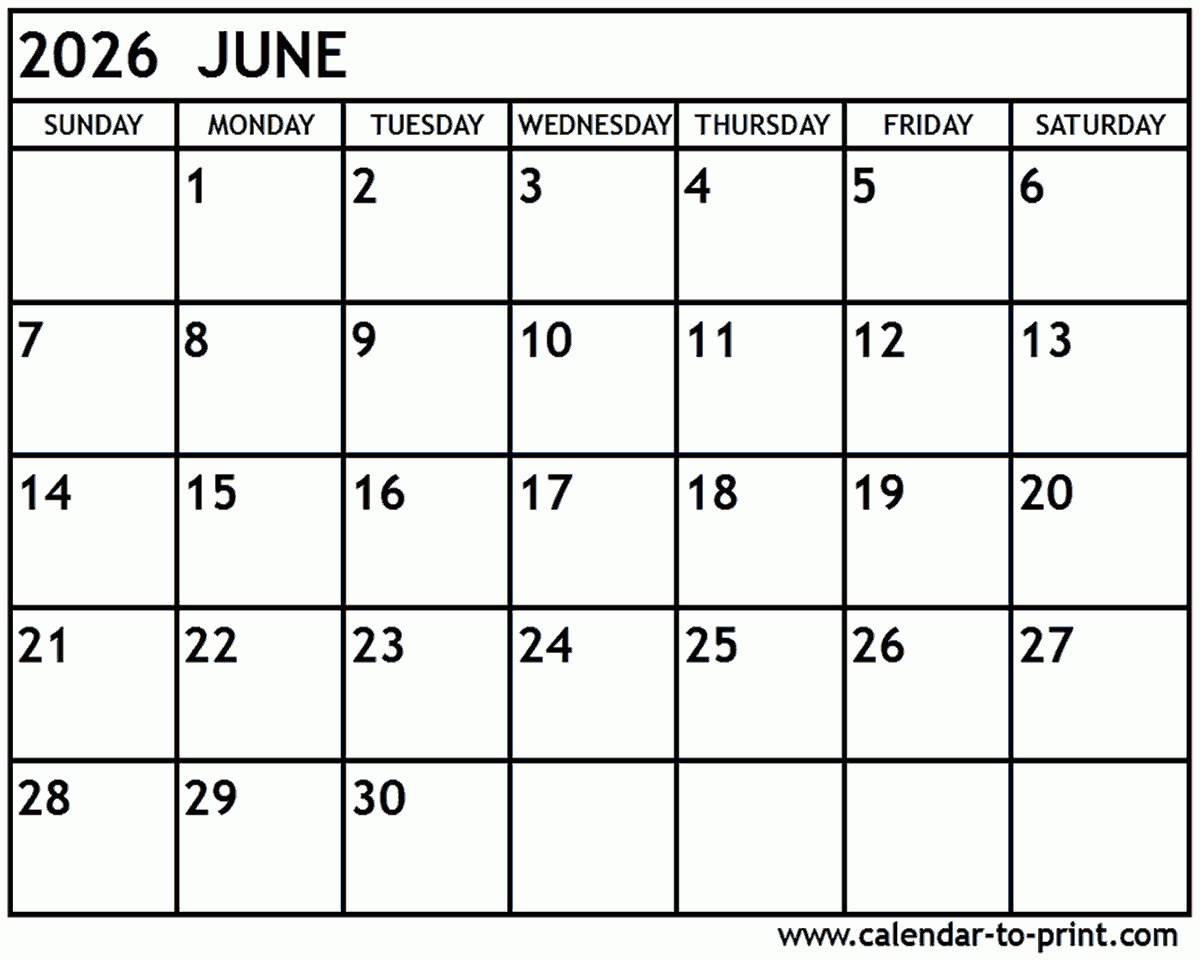 June Calendar Printable 2026
