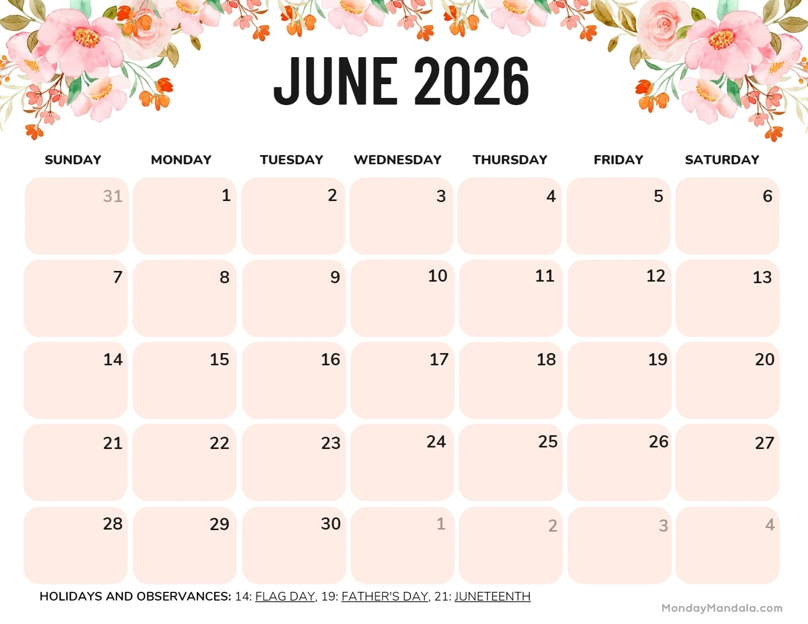 June 2026 Calendars 52 Free PDF Printables 