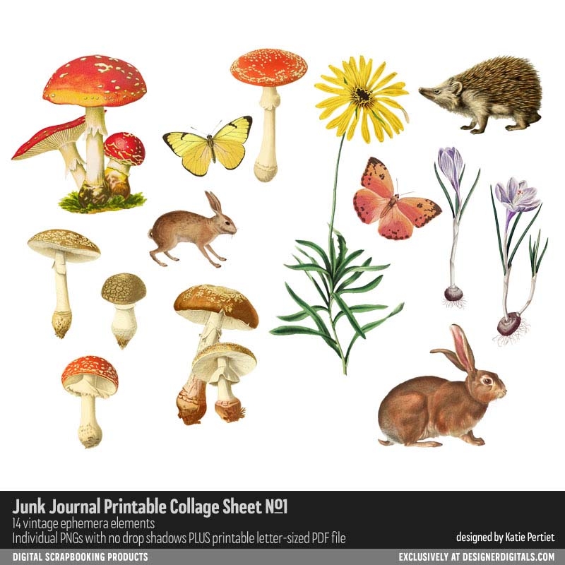 Junk Journal Printable Collage Sheet 01 Katie Pertiet Designs