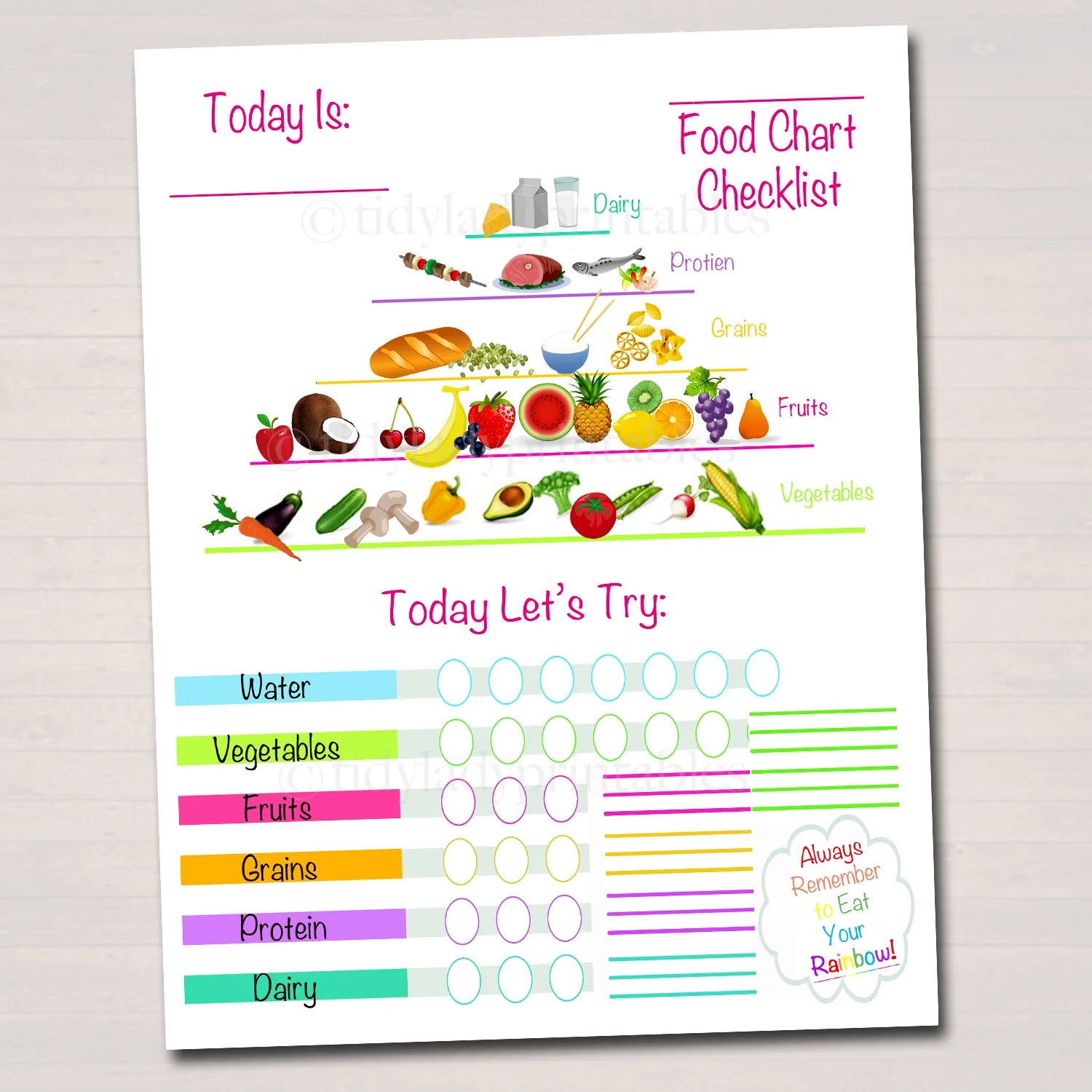 Kids Food Chart Checklist TidyLady Printables