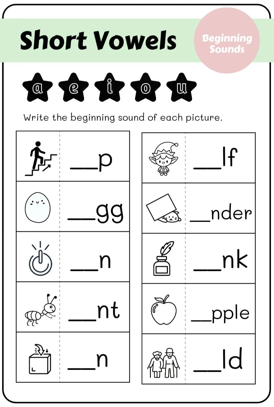 Kindergarten Vowels Worksheets Short And Long Vowels a E I O U 