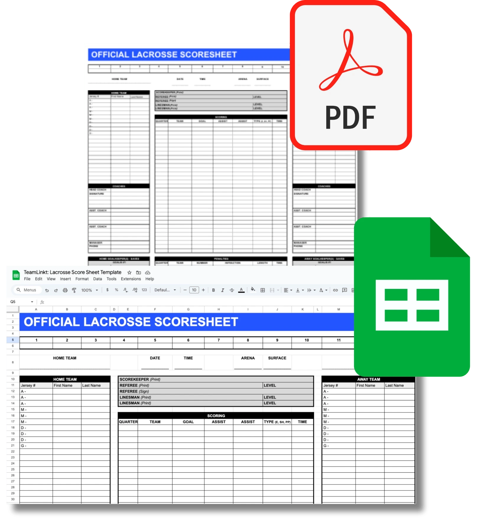 Lacrosse Score Sheet PDF Template TeamLinkt