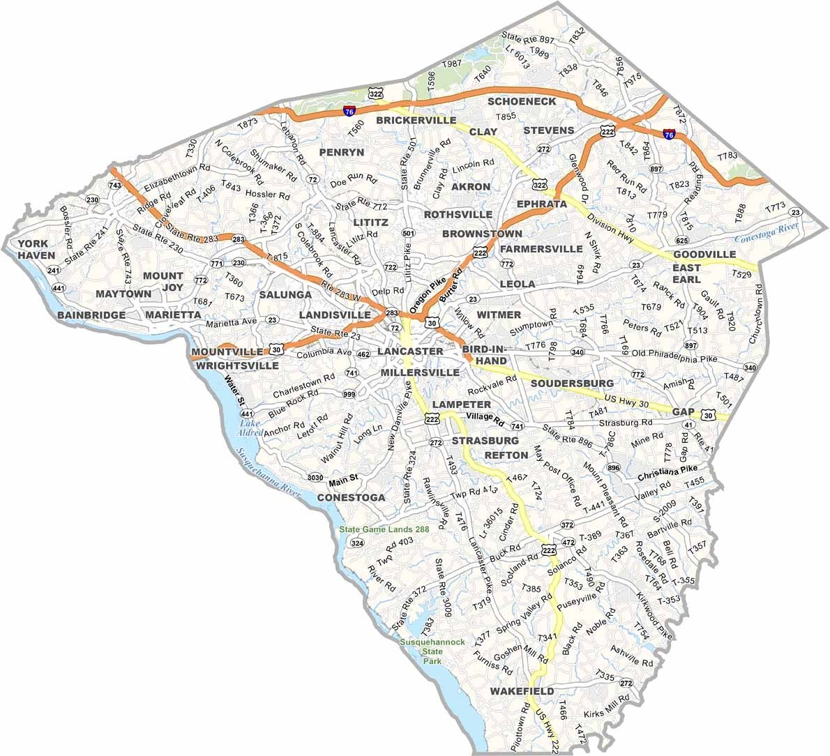 Printable Map Of Lancaster County Pa