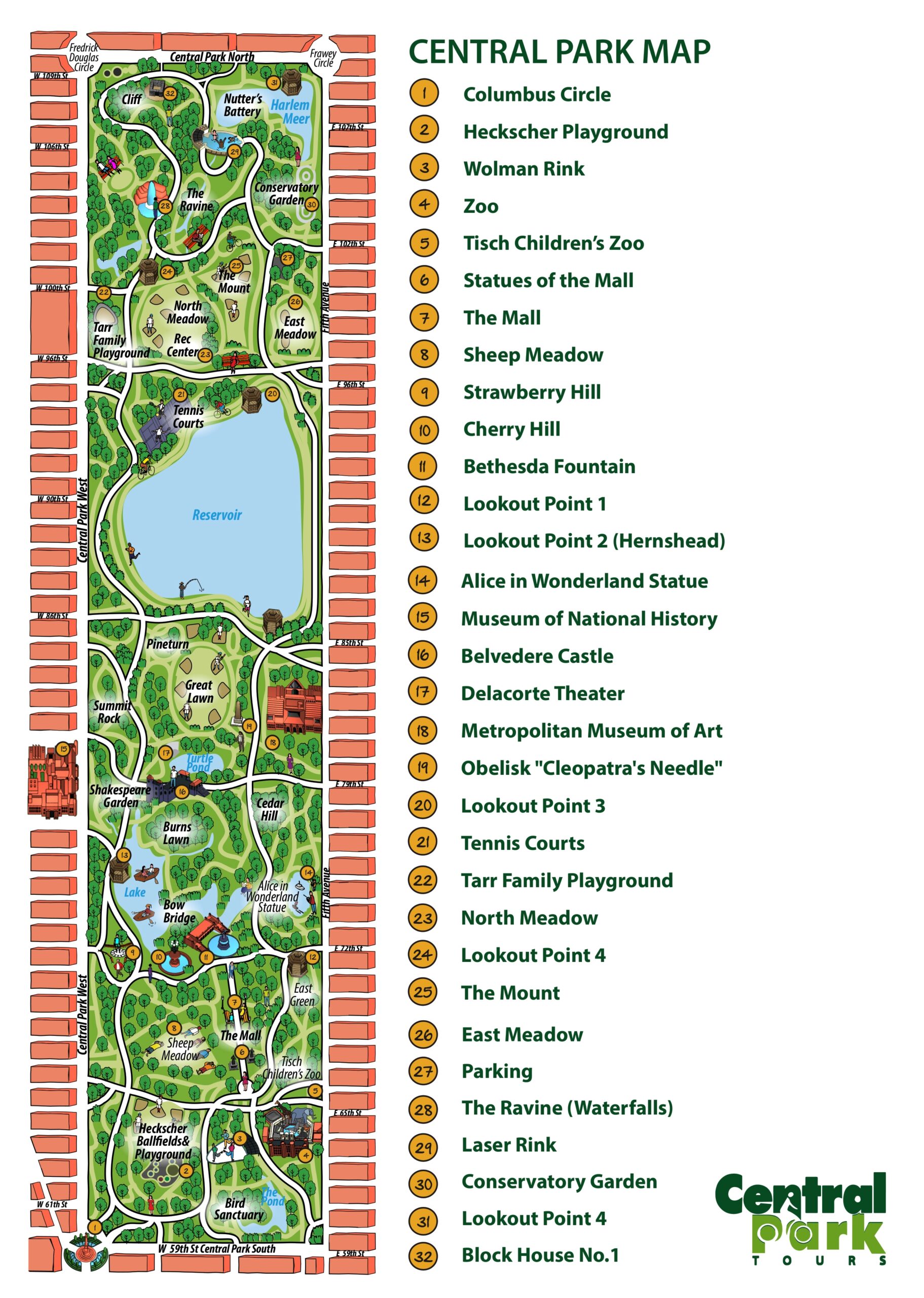 Large Detailed Map Of Attractions In Central Park New York City New York New York State USA Maps Of The USA Maps Collection Of The United States Of America