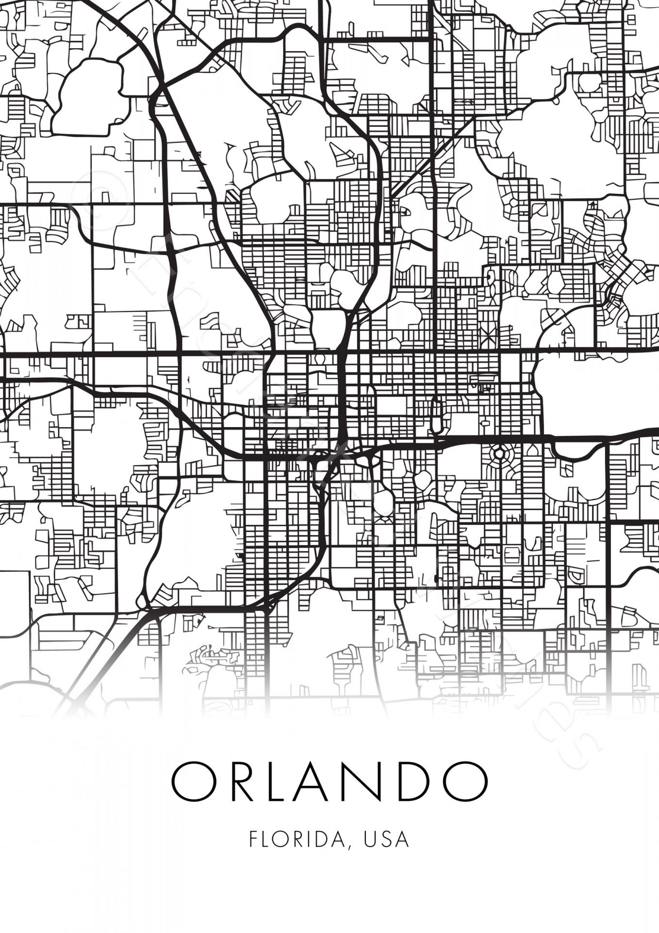 Large Orlando City Map Print Wall Art Printable Prints