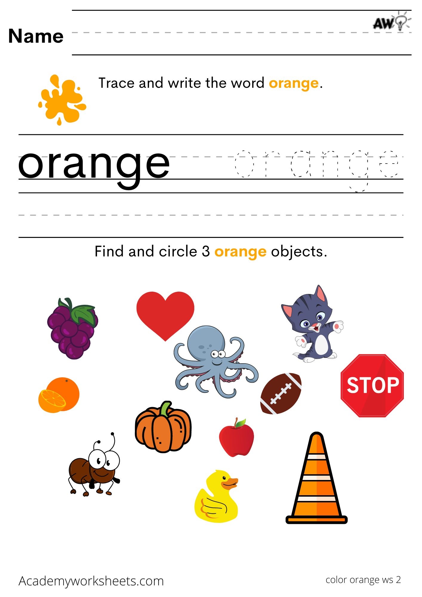 Learn And Write Color Orange Academy Worksheets Worksheets Library