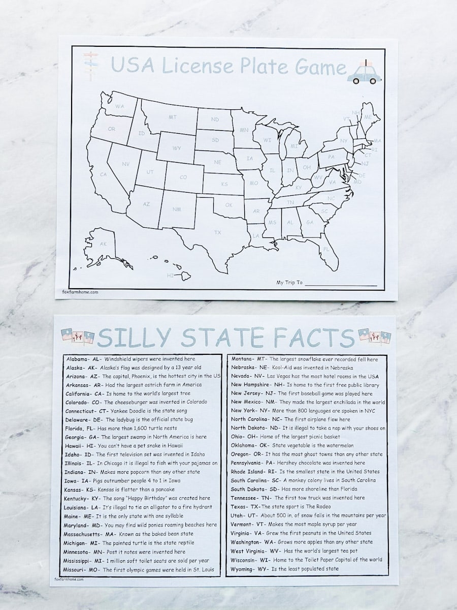 License Plate Game Printable Road Trip Game For Kids Fox Farm Home