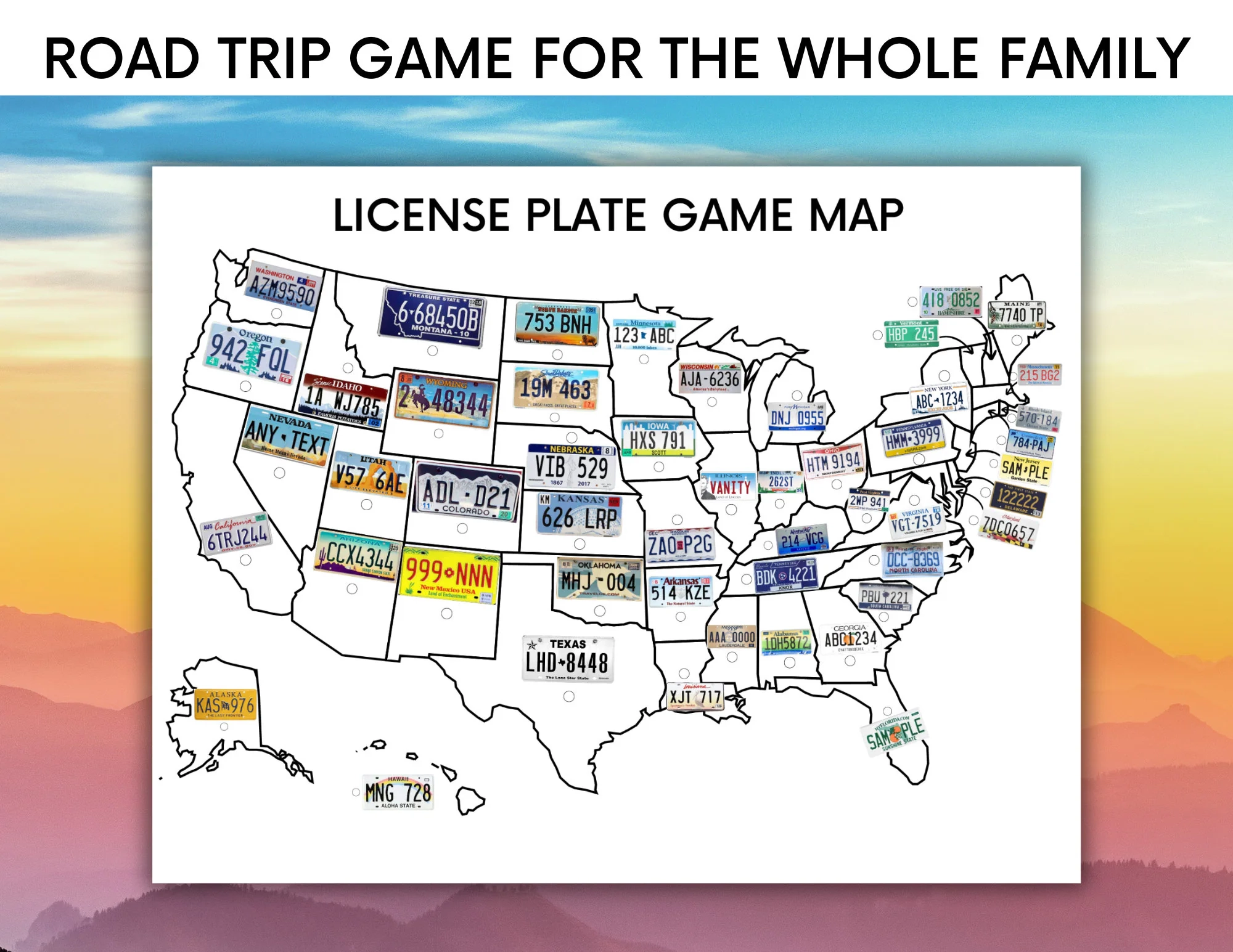 License Plate Game With Map Road Trip Games Printable License Plate Game Road Trip License Plate Etsy Denmark