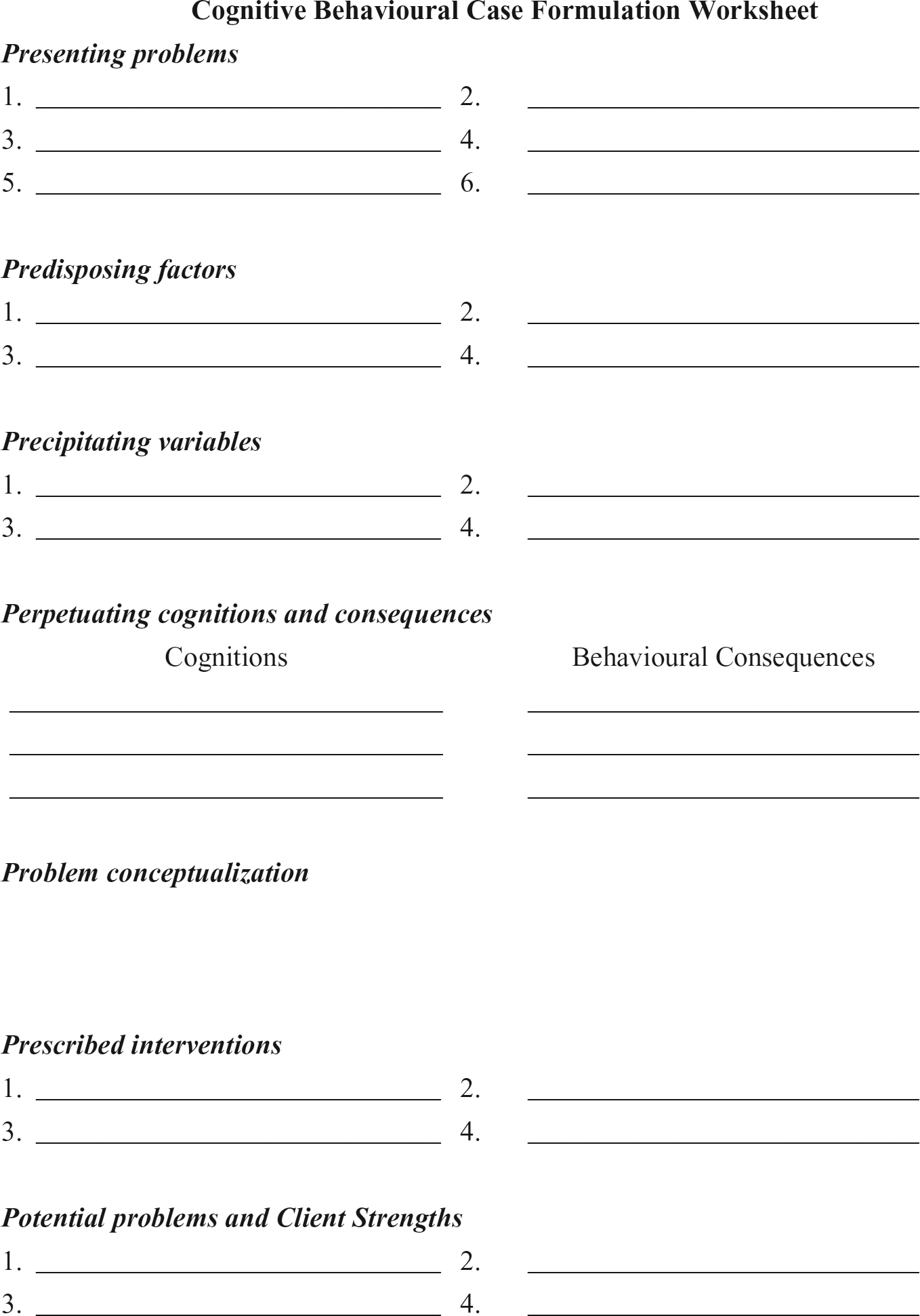 Printable Cbt Case Conceptualization Worksheet Printable Cbt Case Conceptualization Worksheet