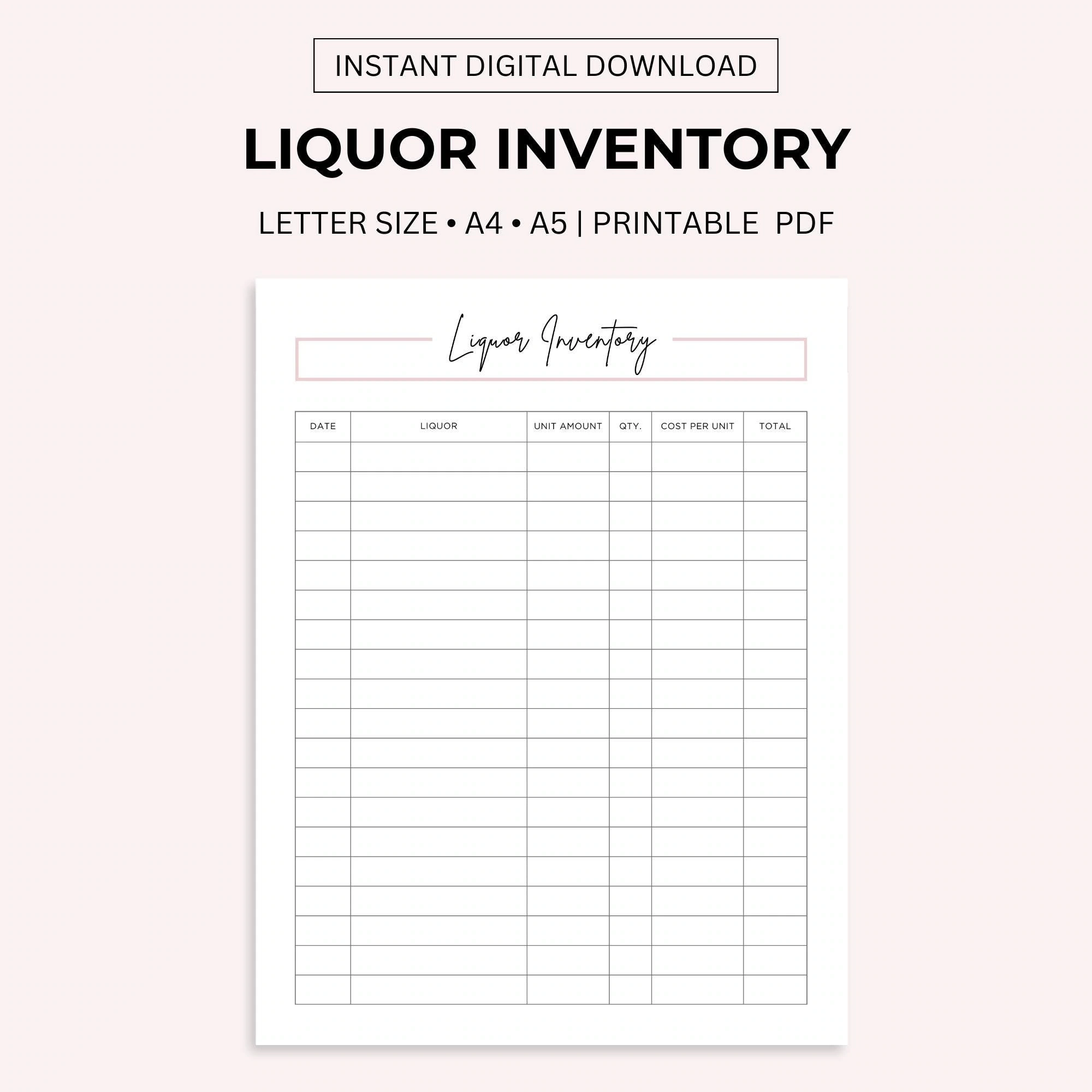 Printable Liquor Inventory Sheets