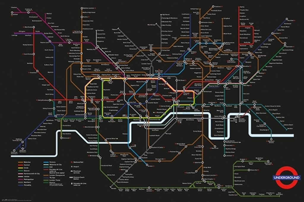 London Underground Tube Map England Subway Cool Wall Decor Art Print Poster 36x24 Poster Foundry