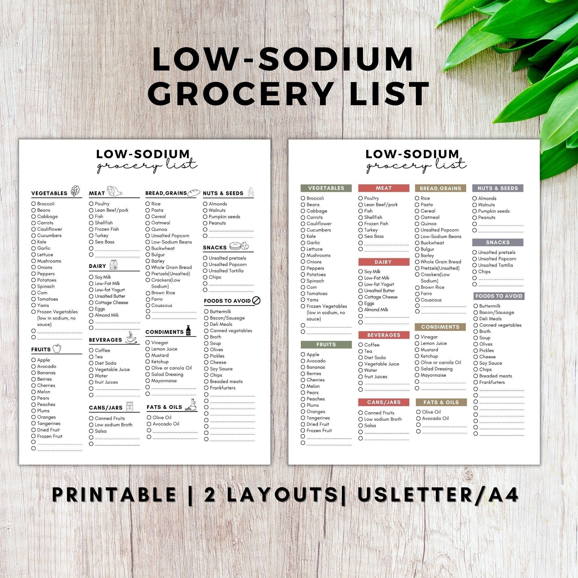 Printable Low Sodium Food Chart