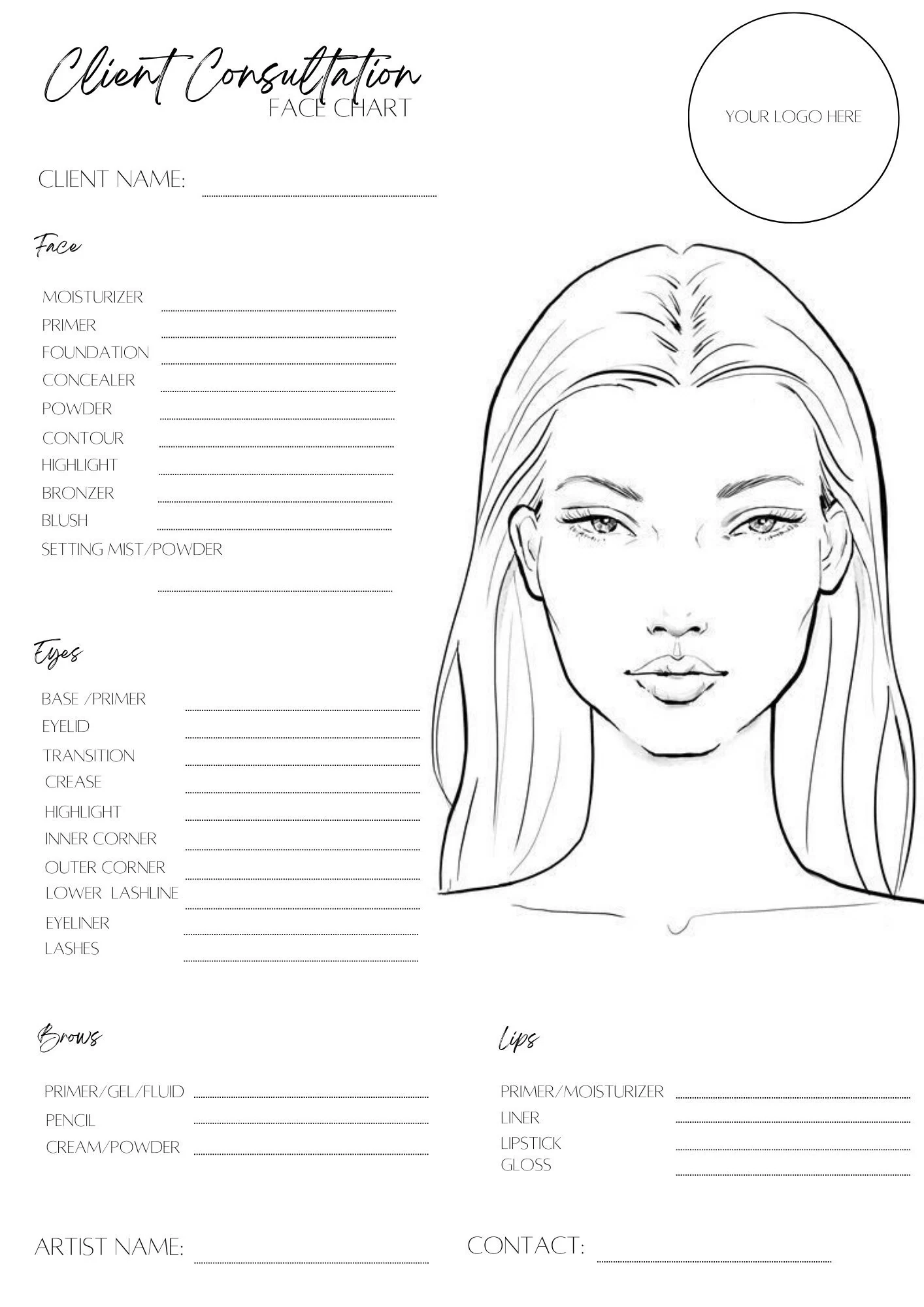 Makeup Face Chart Printable
