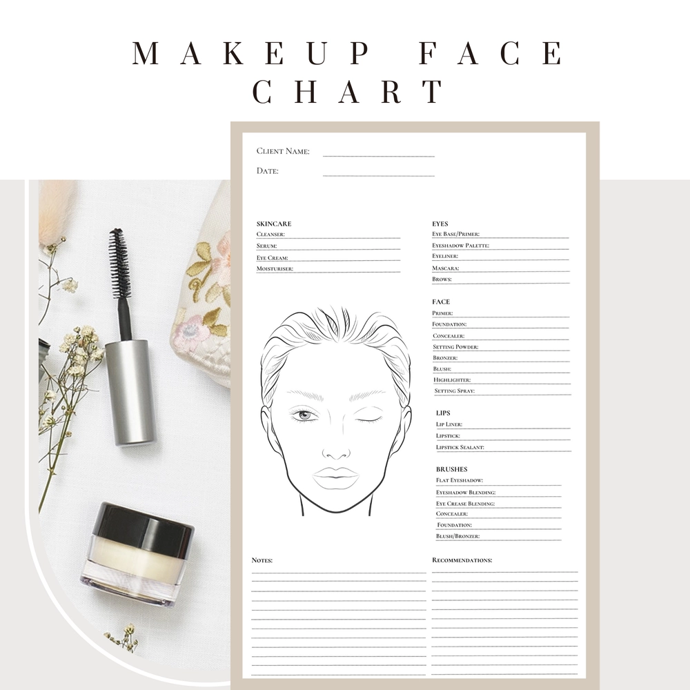 Makeup Face Chart For Makeup Artists Portrait Digital Download Nicola Louise Makeup