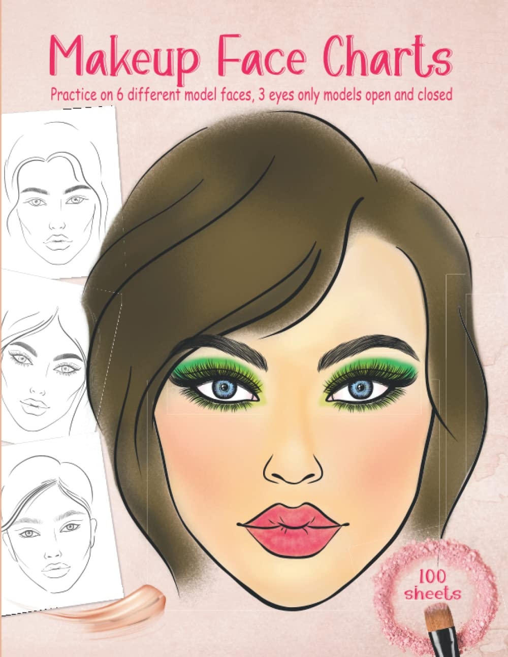 Makeup Practice Charts 100 Blank Make up Face Chart Worksheets With Open And Closed Eyes Press Pink Stylish Amazon Books