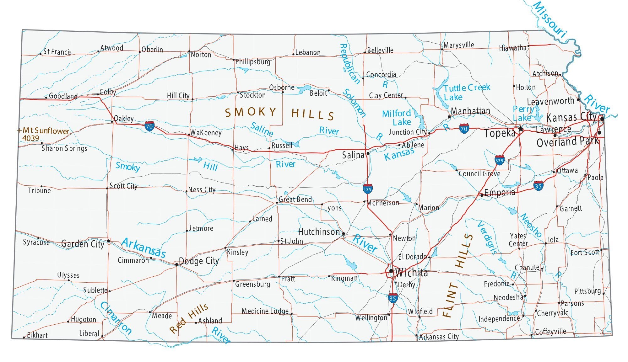 Printable Road Map Of Kansas