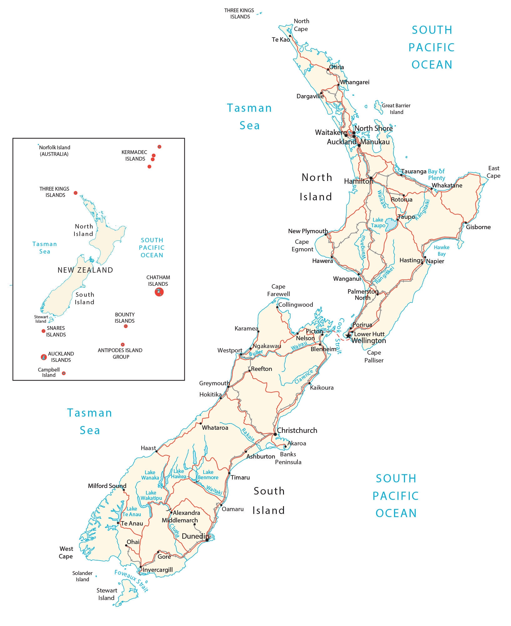 Free Printable Map Of New Zealand