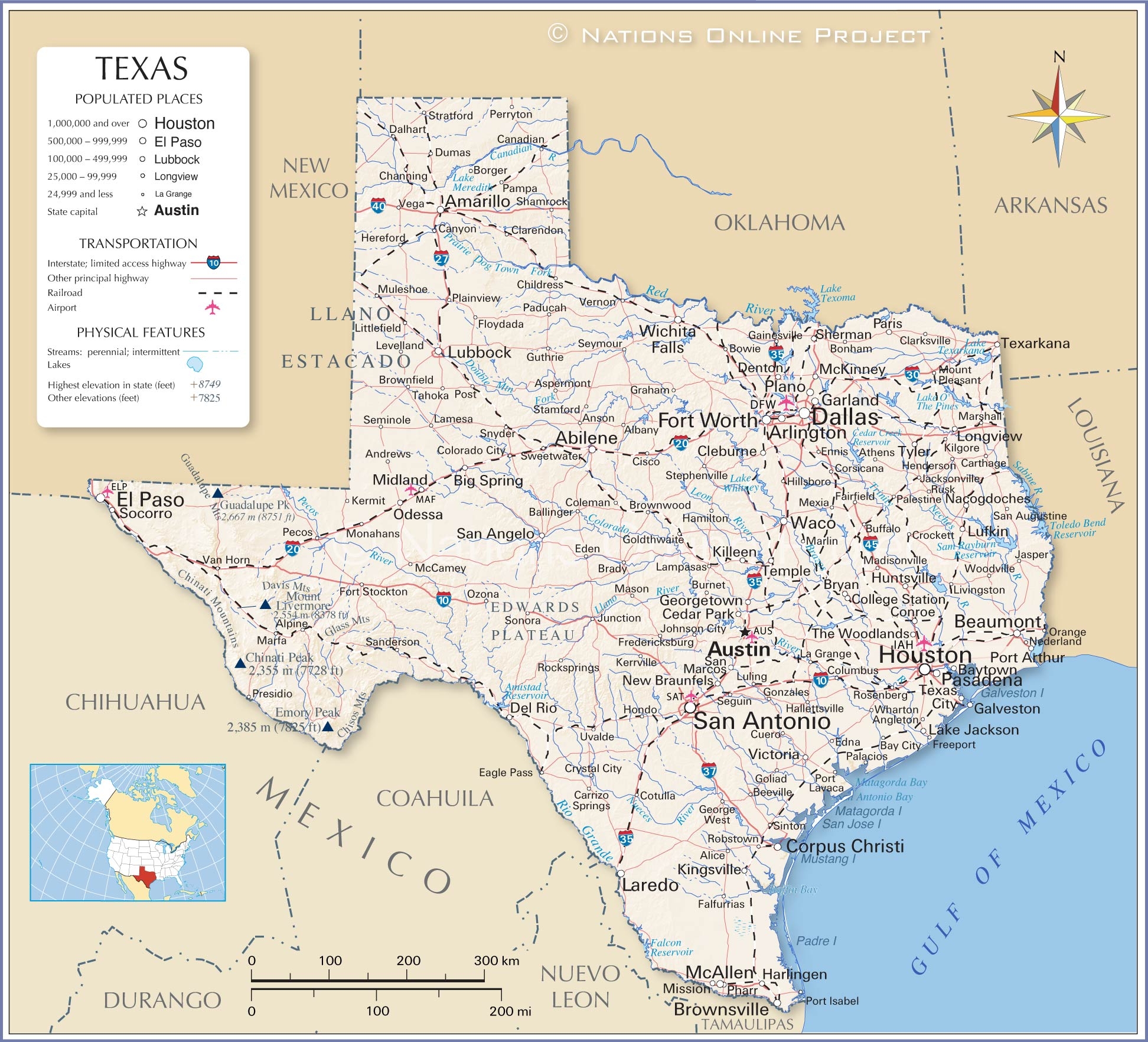 Map Of Texas State USA Nations Online Project