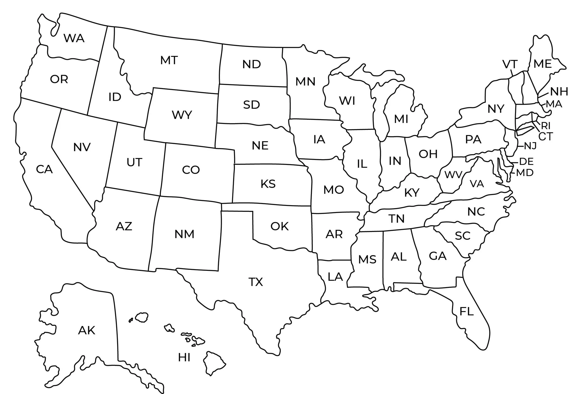 Black And White Us Map Printable