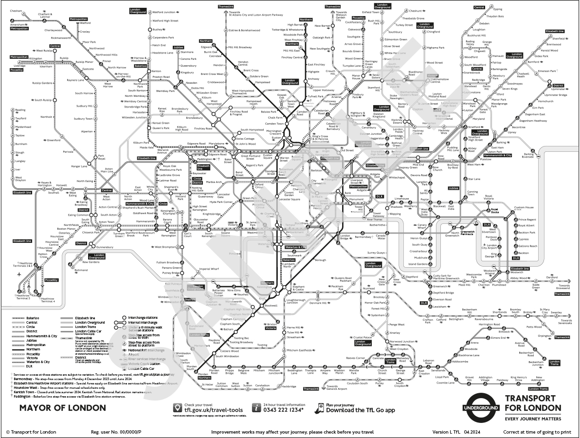 Free Printable London Tube Map