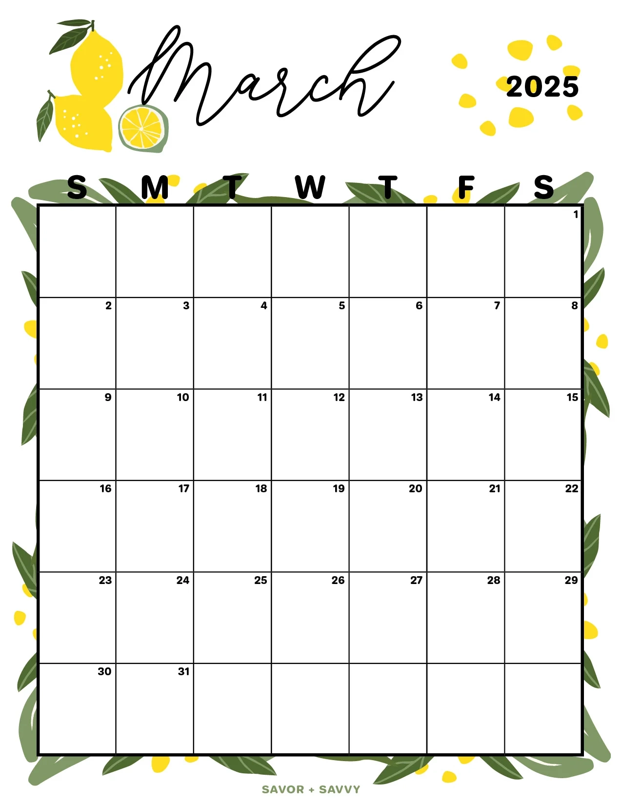 March 2025 Calendar Templates 14 Free Printables Savor Savvy