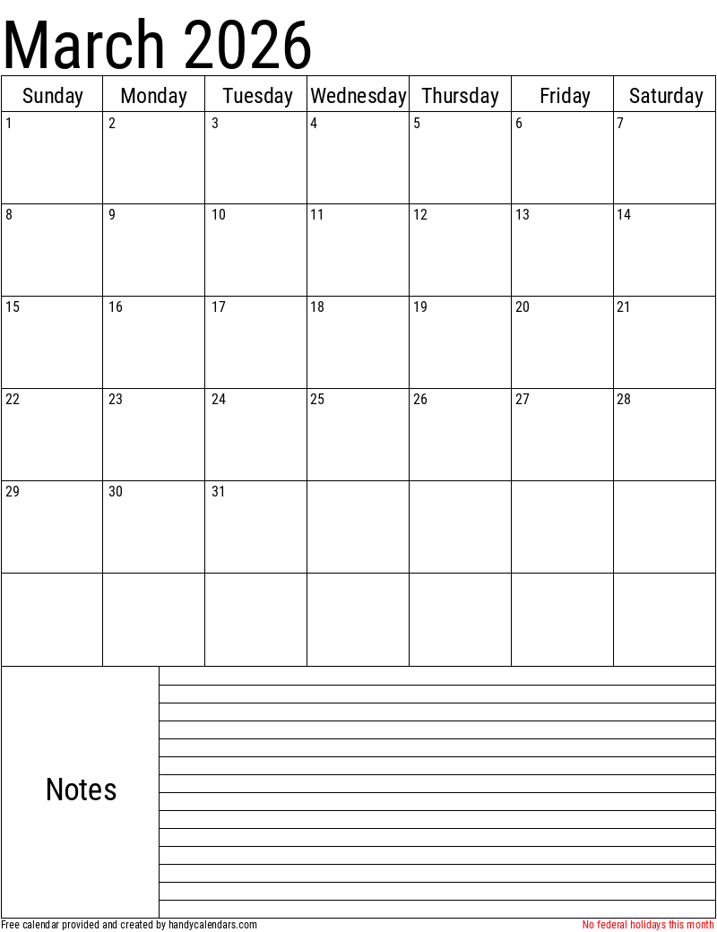Printable March 2026 Calendar Printable March 2026 Calendar