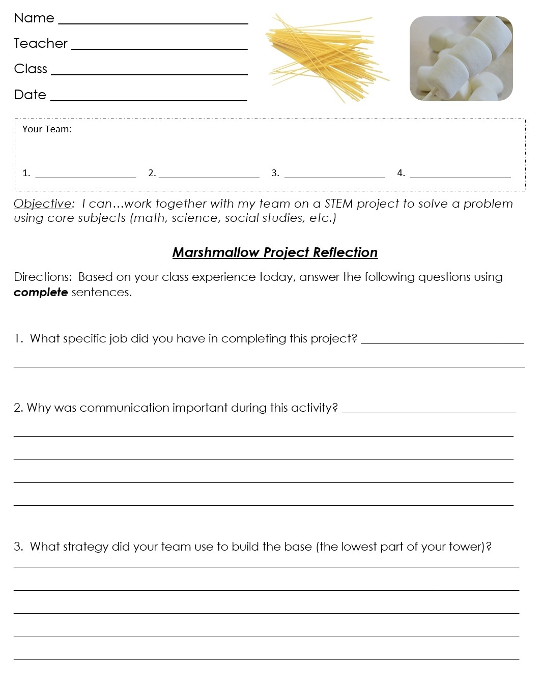 Marshmallow Tower STEM Project Classful Marshmallow Tower STEM Project Classful