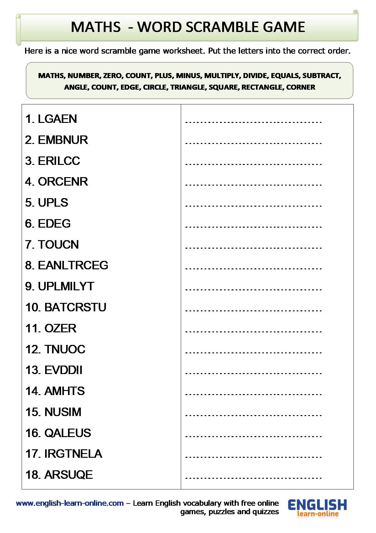 Math Vocabulary Worksheets 6th Grade Print And Digital Versions Worksheets Library