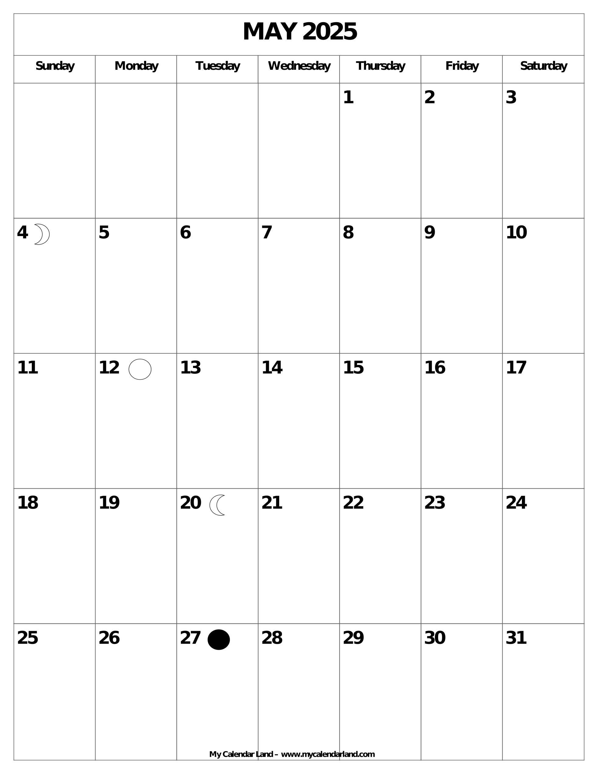May 2025 Calendar My Calendar Land