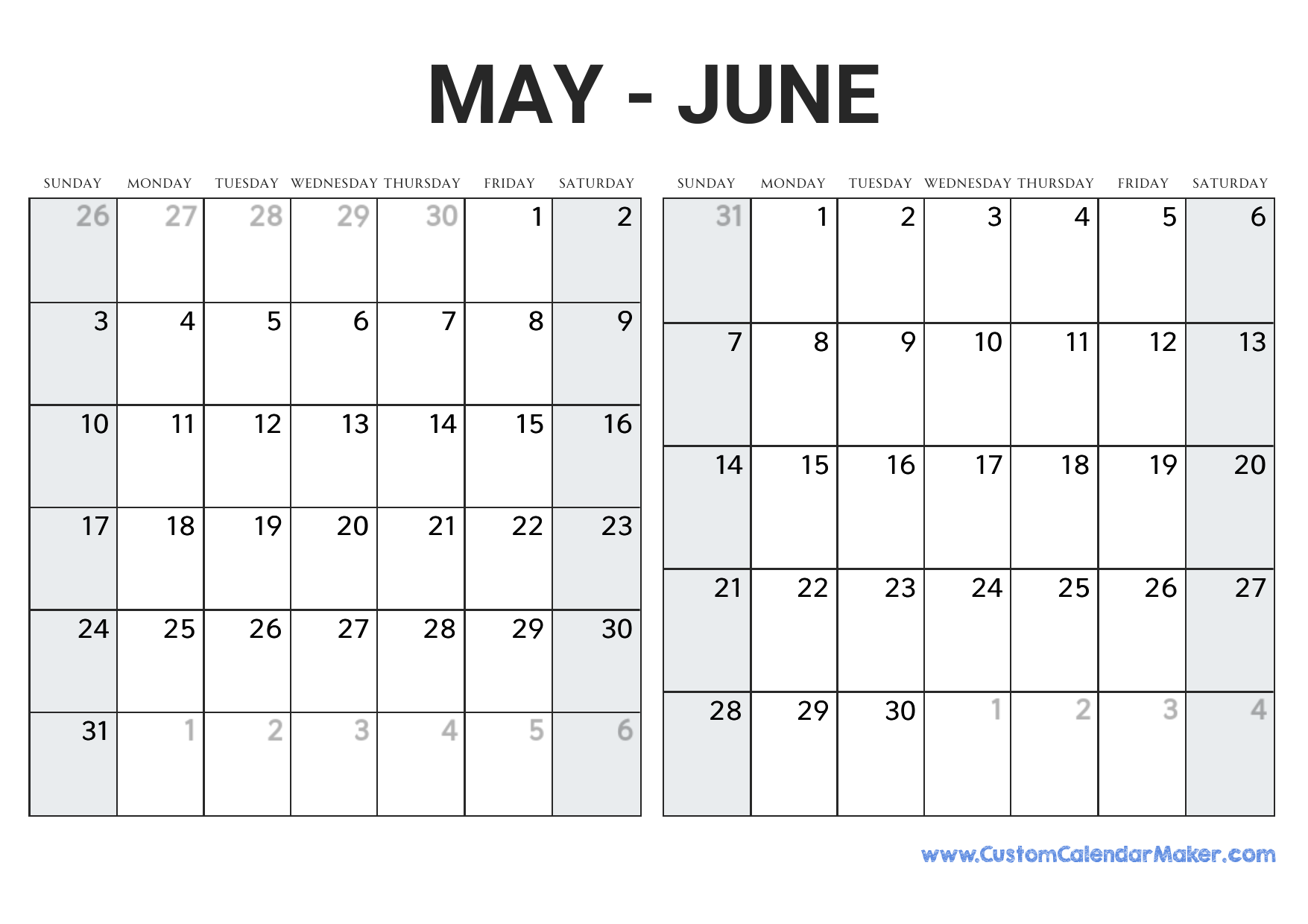 Printable May And June Calendar
