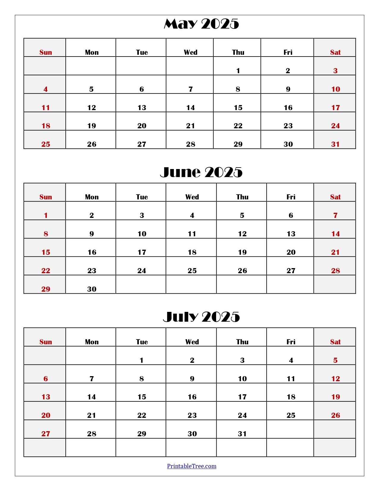 May June July Printable Calendar