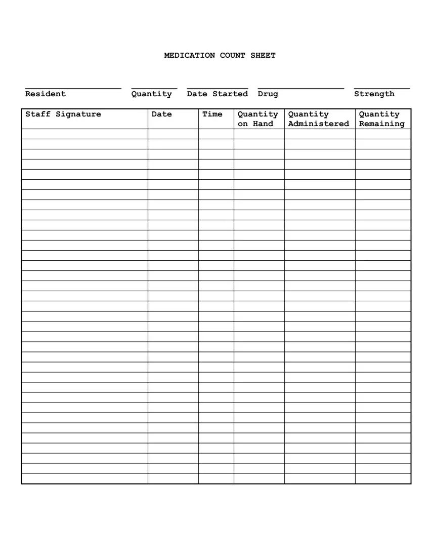 Printable Medication Count Sheet