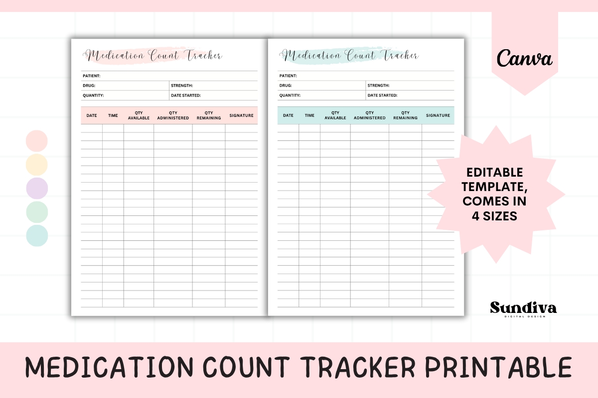 Medication Count Tracker Printable 2 Medication Log