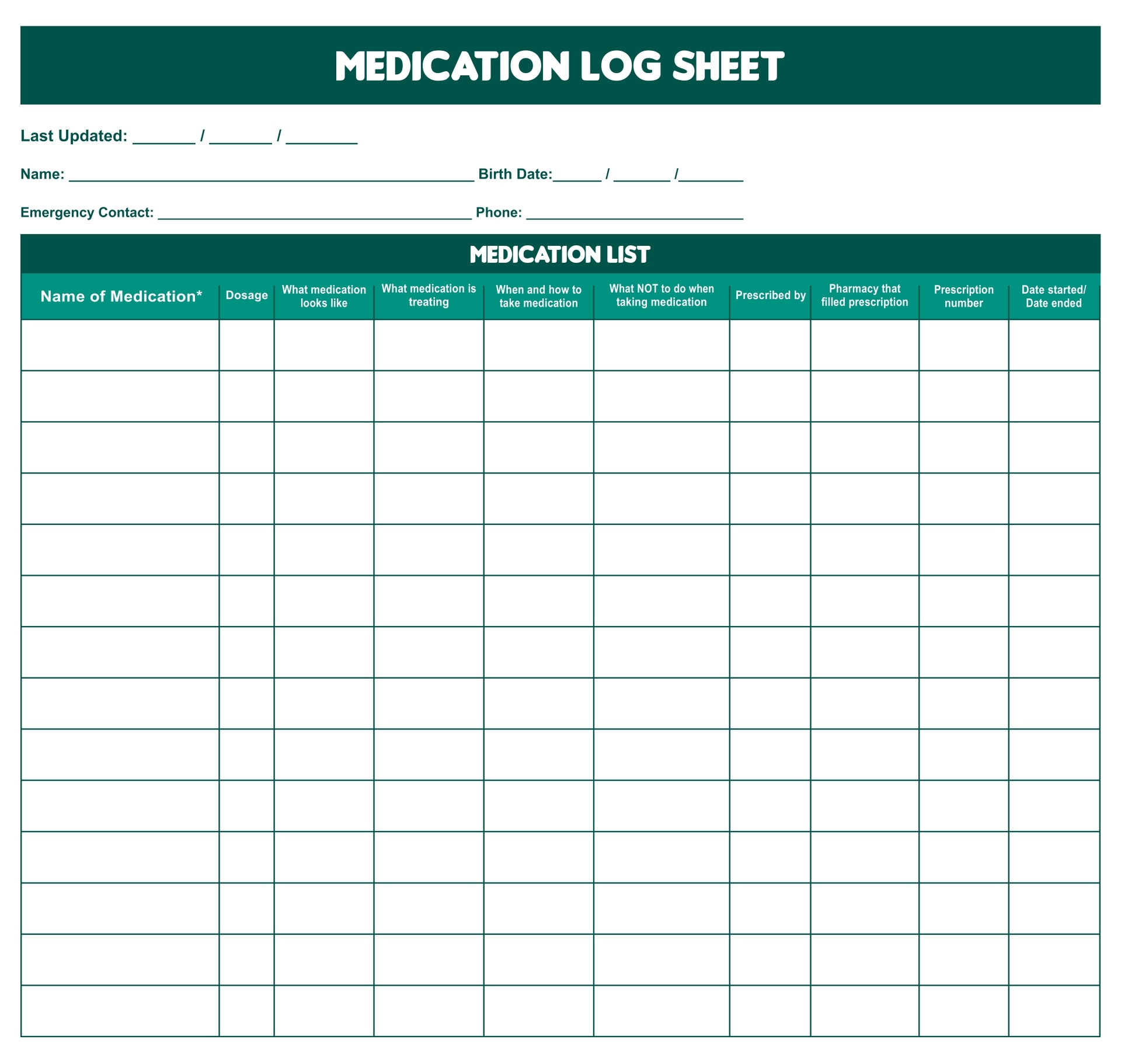 Medication Log Sheet 10 Free PDF Printables Printablee