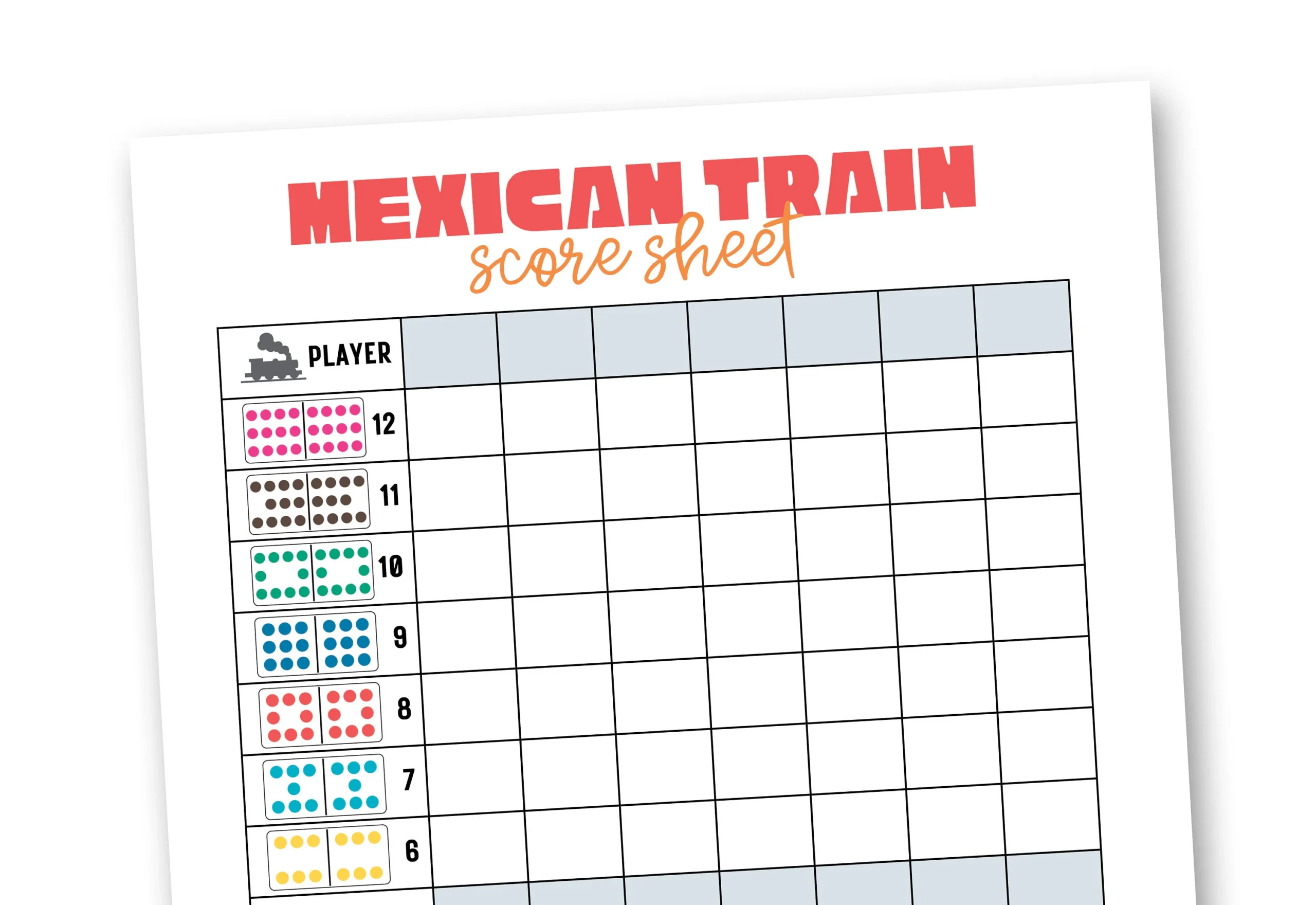 Mexican Train Scorecards Printable Dominoes Game Score Sheets Instant Download Mexican Train Game Scoresheet Etsy