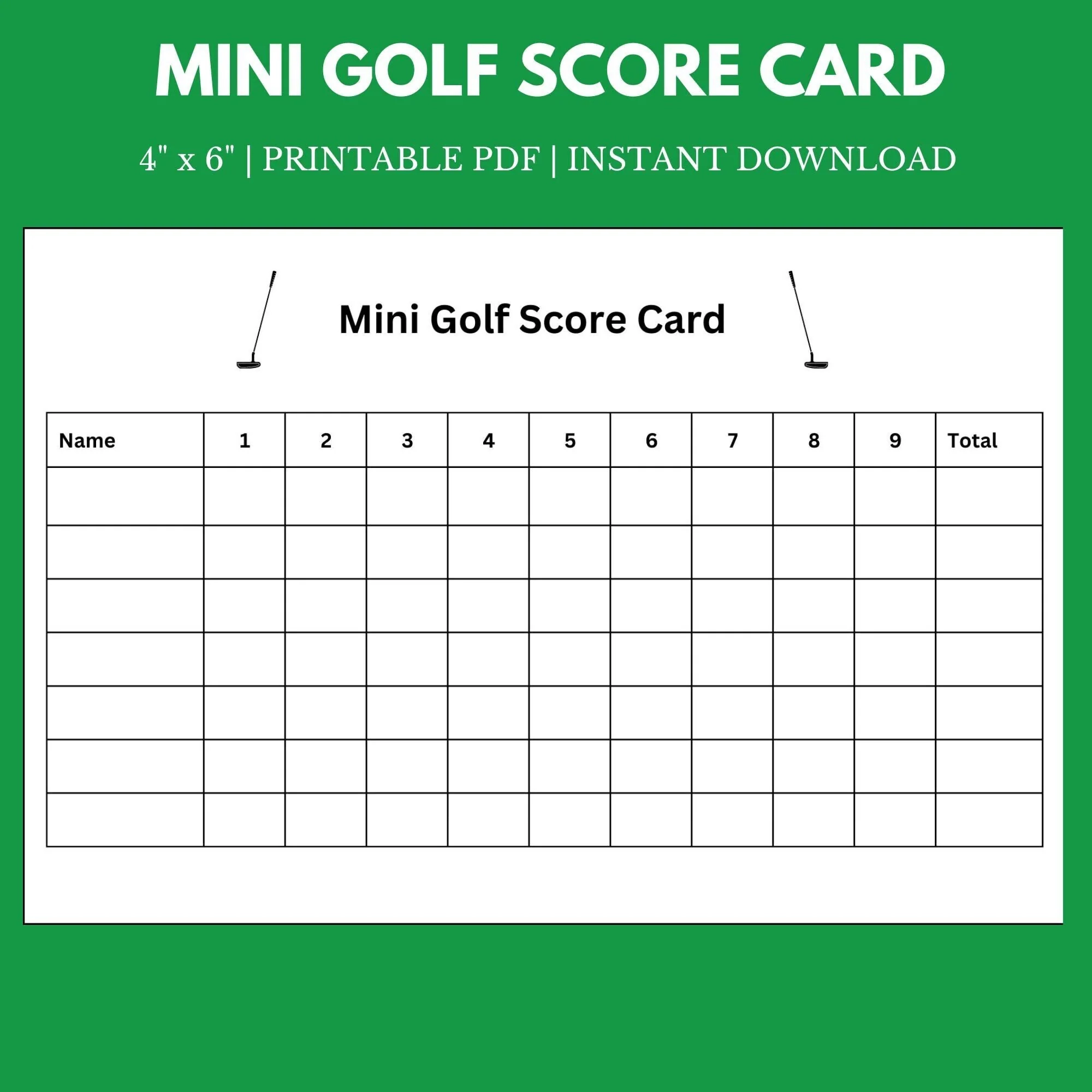 Printable Golf Card Game Score Sheet