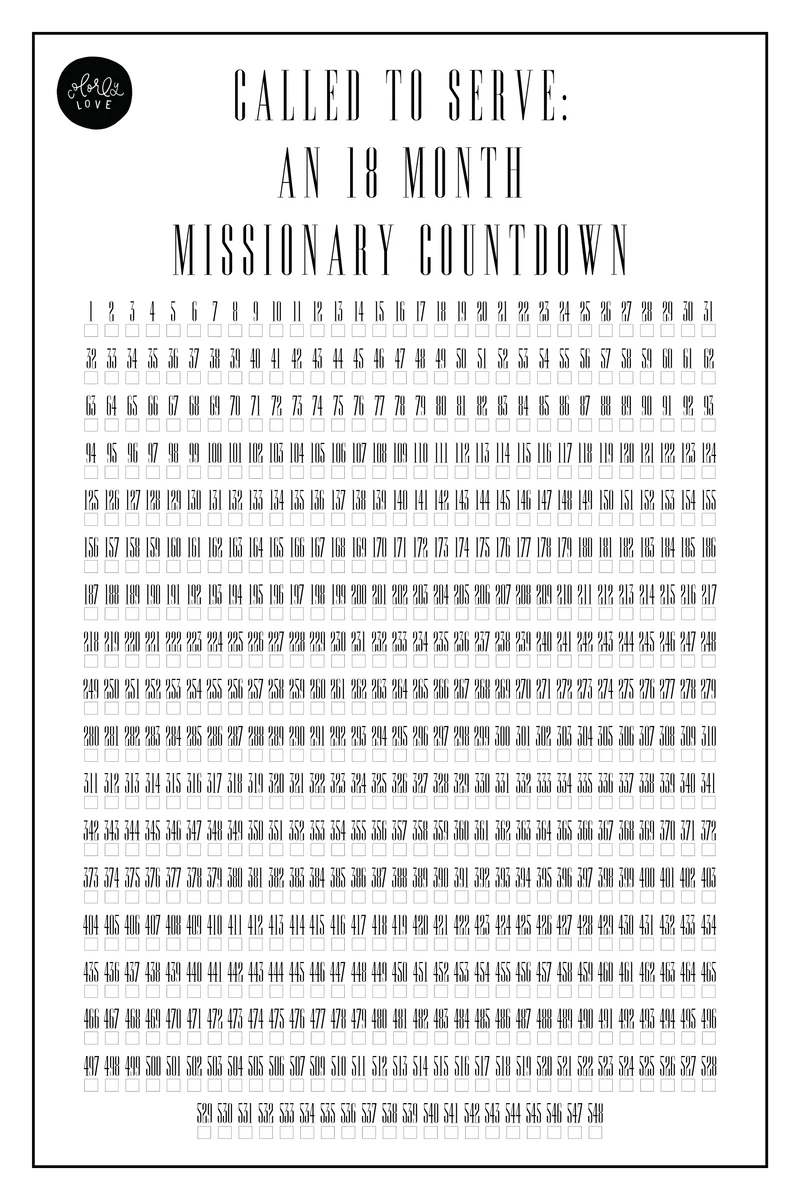 Free Printable Missionary Countdown Chart