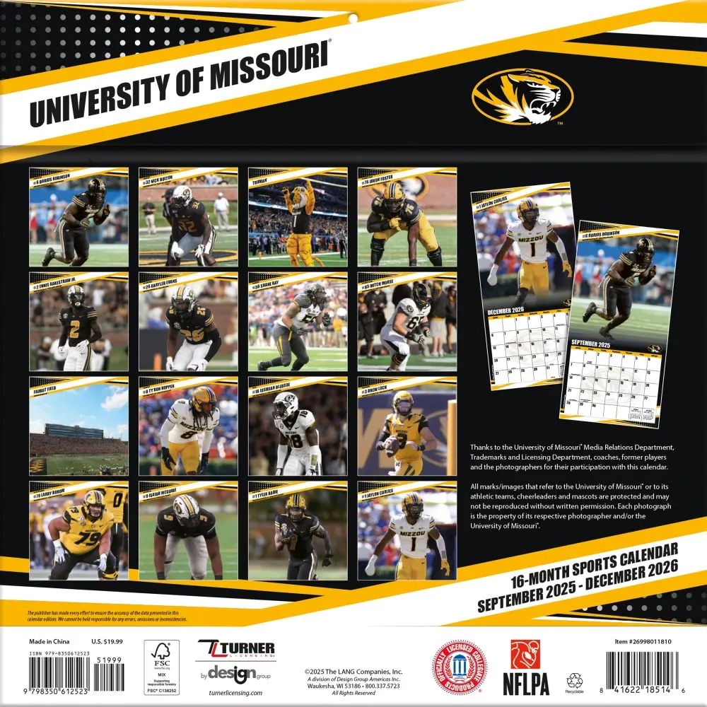 Missouri Tigers 2026 Wall Calendar Calendars