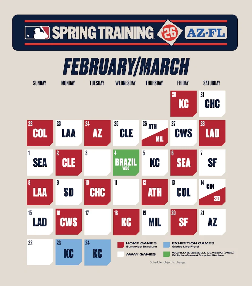 MLB Reveals Texas Rangers Spring Training Schedule For 2026