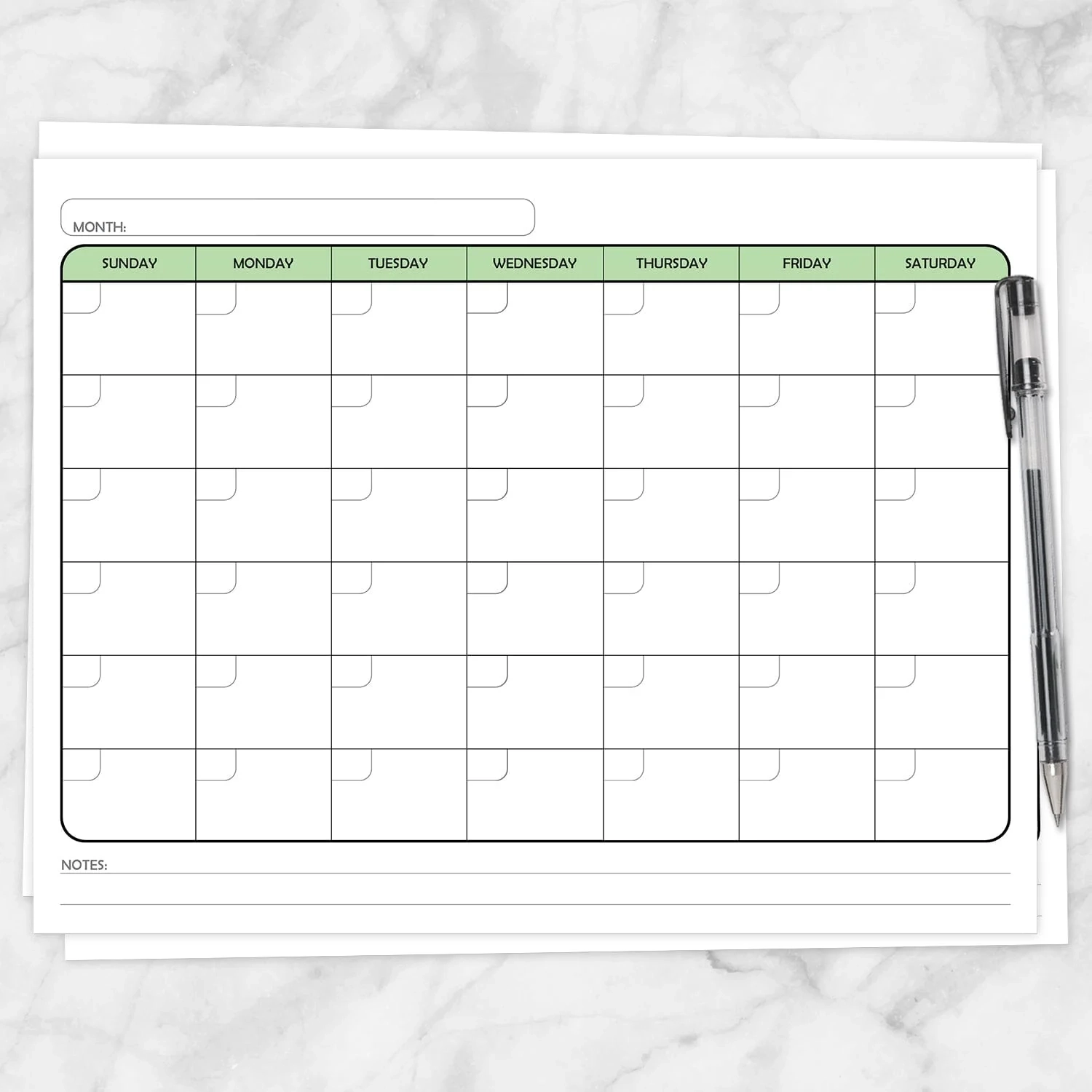 Modern Blank Monthly Calendar Green Full Page Printable At Printable Planning For Only 5 95