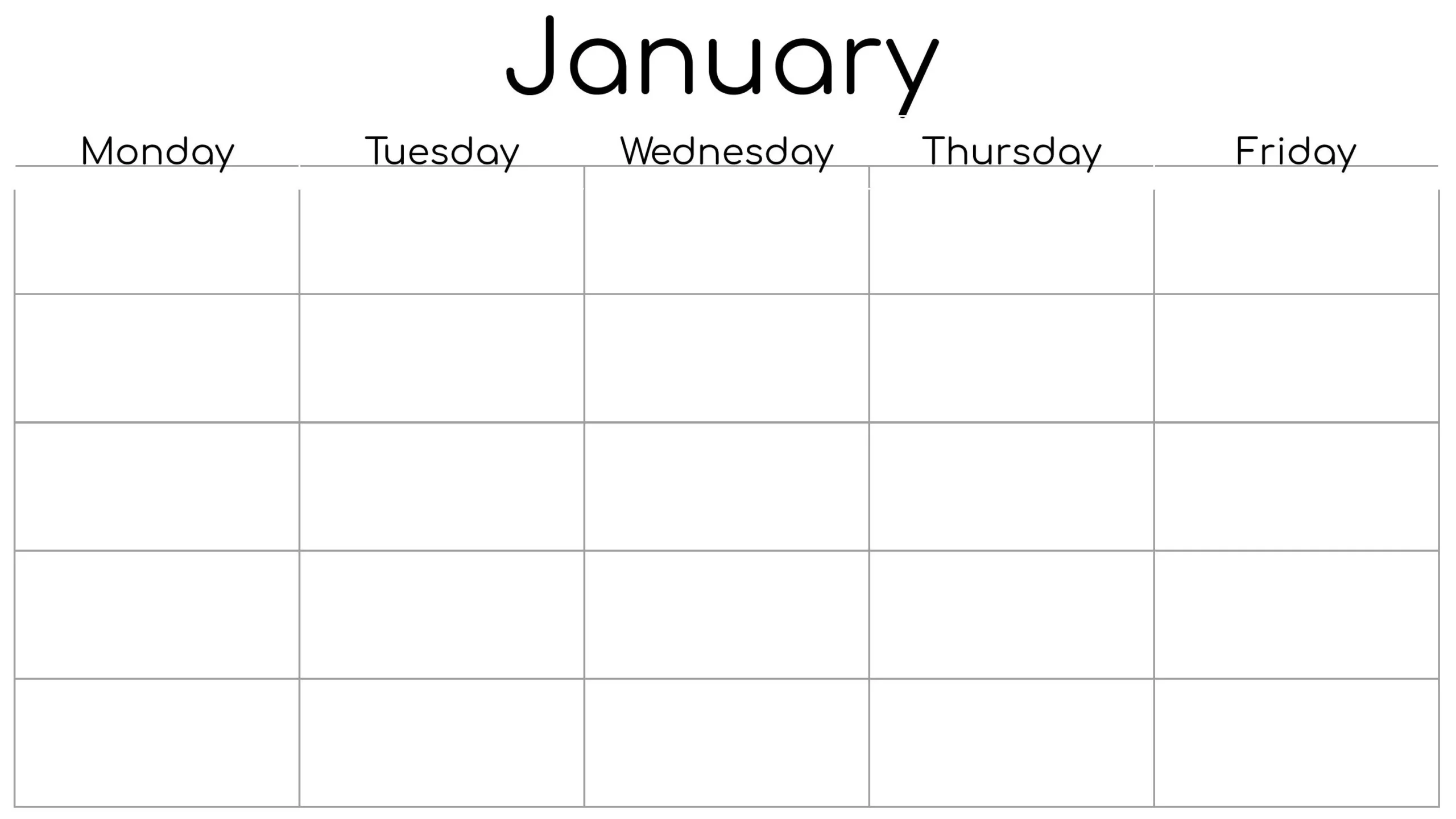 Free Printable 5 Day Calendar