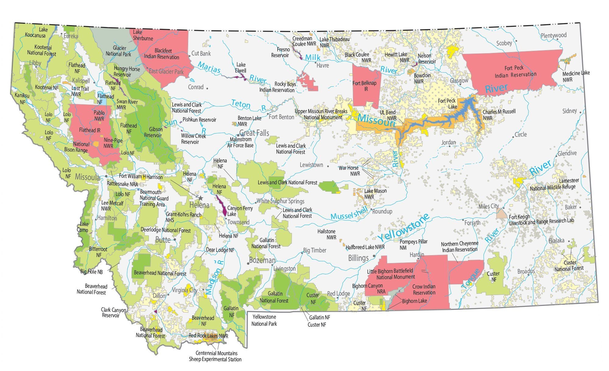 Montana State Map Places And Landmarks GIS Geography