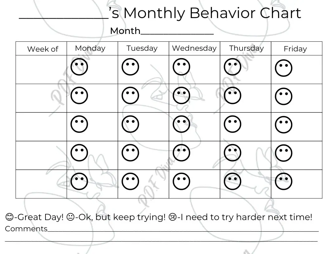 Monthly Behavior Chart Etsy