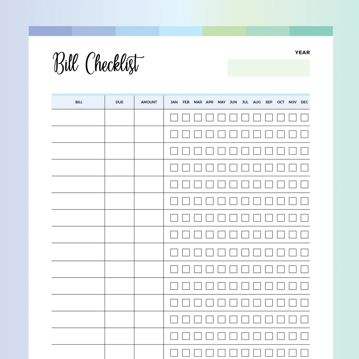 Monthly Bill Organiser Printable Instant Download PDF A4 And US Letter Plan Print Land