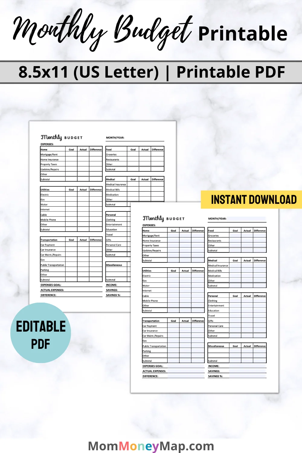 Monthly Budget Printable PDF Mom Money Map Monthly Budget Printable PDF Mom Money Map