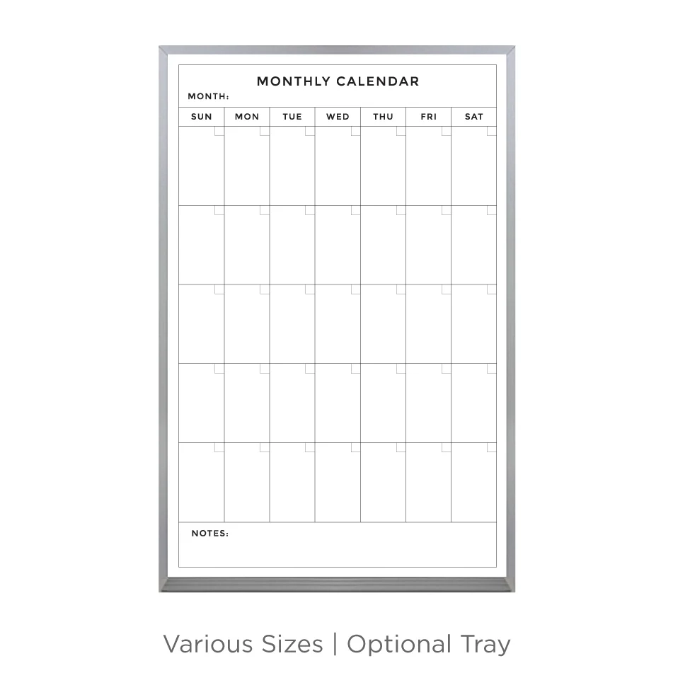 Monthly Calendar Satin Aluminum Frame Portrait Lam Rite New York Blackboard
