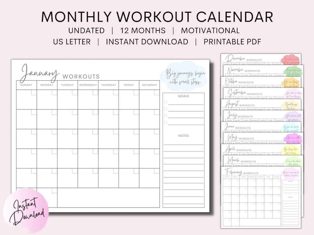Free Printable Monthly Workout Calendar