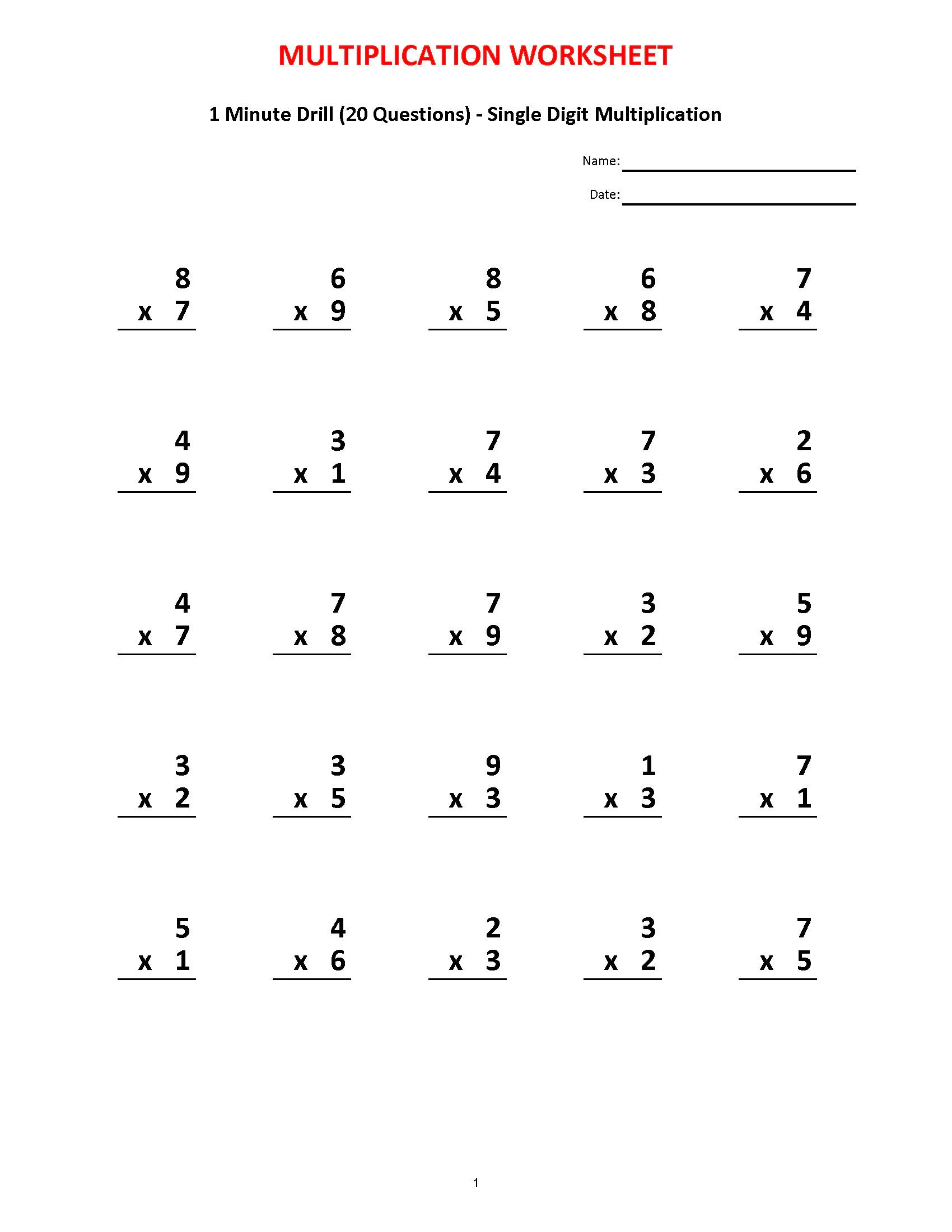 Mad Minute Math Multiplication Worksheets Printable